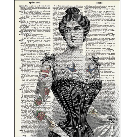 Victorian Tattoo Woman Dictionary Page Art Print - HalfMoonMusic