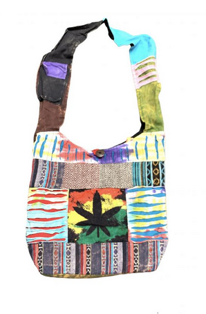 Cotton Patchwork Rasta Leaf Print Bag - HalfMoonMusic