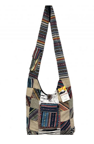 Cotton Patchwork Front Pocket Square Patches Bag - HalfMoonMusic