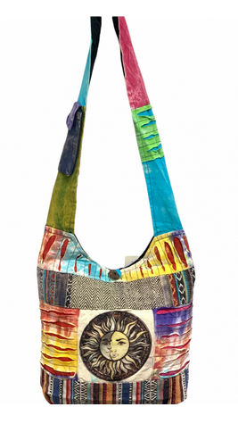 Cotton Patchwork Sun & Moon Face Print Hobo Bag - HalfMoonMusic