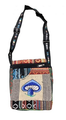Cotton Patchwork Embroidered Mushroom Mini File Bag - HalfMoonMusic