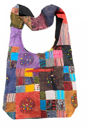 Cotton Patchwork Blocky Colorful Flower Mandala Print Bag - HalfMoonMusic