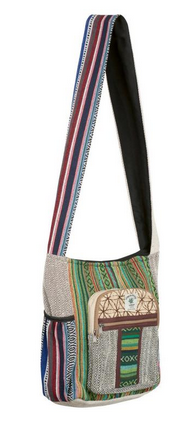 Cotton Hemp Zipper-Top Front Pocket Hobo Bag - HalfMoonMusic