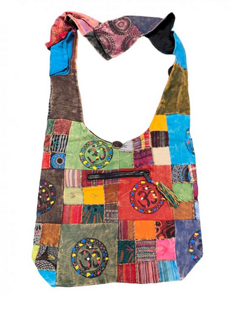 Cotton Patchwork Colorful Om Print Blocky Bag - HalfMoonMusic