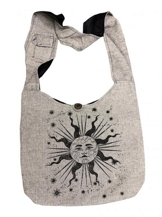 Cotton Cosmic Sun Face & Stars Print Hobo Bag - HalfMoonMusic
