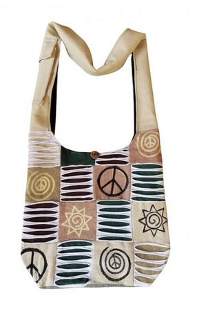 Cotton Patchwork Assorted Peace Designs Hobo Bag - HalfMoonMusic
