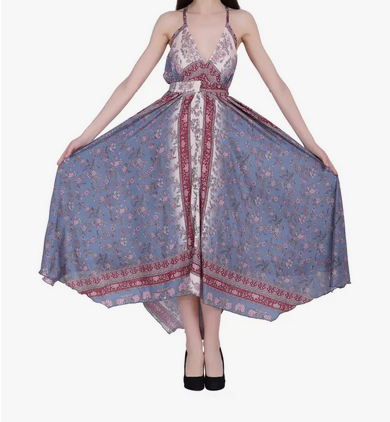Women's Printed Silk Maxi Dress - HalfMoonMusic