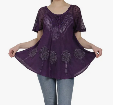 Women's Rayon Acid Washed Flowy Tunic Top - HalfMoonMusic