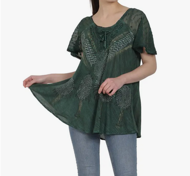 Women's Rayon Acid Washed Flowy Tunic Top - HalfMoonMusic