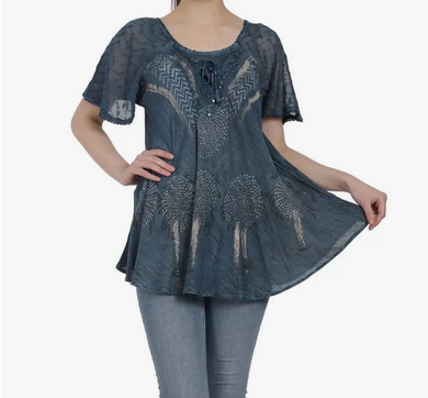 Women's Rayon Acid Washed Flowy Tunic Top - HalfMoonMusic