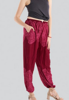 Women's Rayon Printed Solid Color Harem Pants - HalfMoonMusic