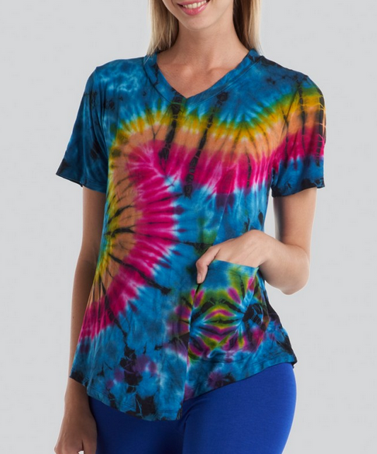Women's Rayon Spandex Tie-Dye V-Neck T-Shirt - HalfMoonMusic