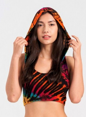 Women's Rayon Spandex Tie-Dye Sleeveless Hooded Crop Top - HalfMoonMusic