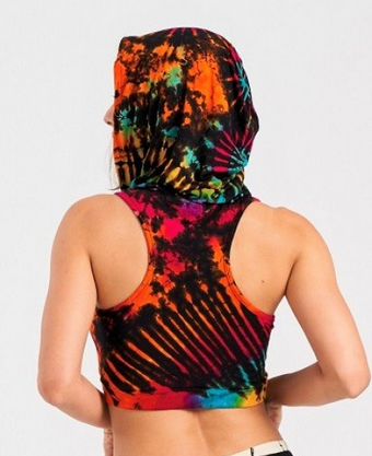 Women's Rayon Spandex Tie-Dye Sleeveless Hooded Crop Top - HalfMoonMusic