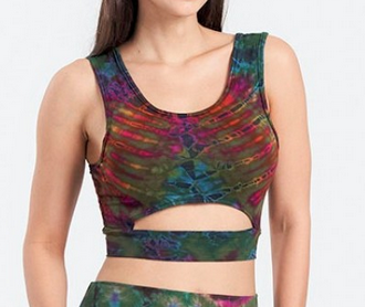 Women's Rayon Spandex Tie-Dye Keyhole Strap Crop Top - HalfMoonMusic