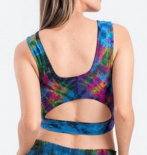 Women's Rayon Spandex Tie-Dye Keyhole Strap Crop Top - HalfMoonMusic
