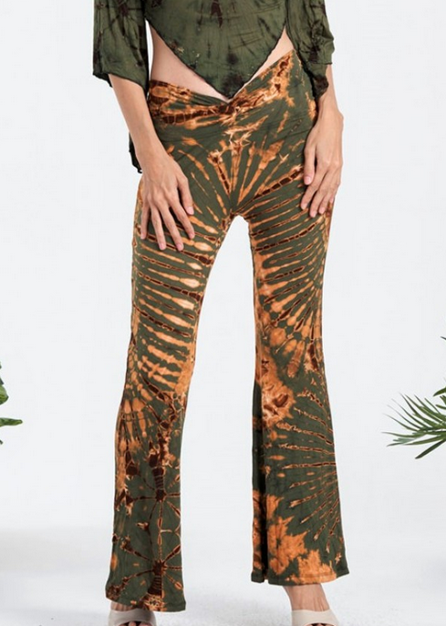 Women's Rayon Spandex Tie-Dye Flared Bell Bottom Leggings - HalfMoonMusic