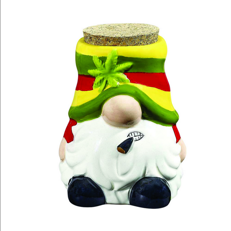 Rasta Leaf Smoking Gnome Ceramic Stash Jar - HalfMoonMusic