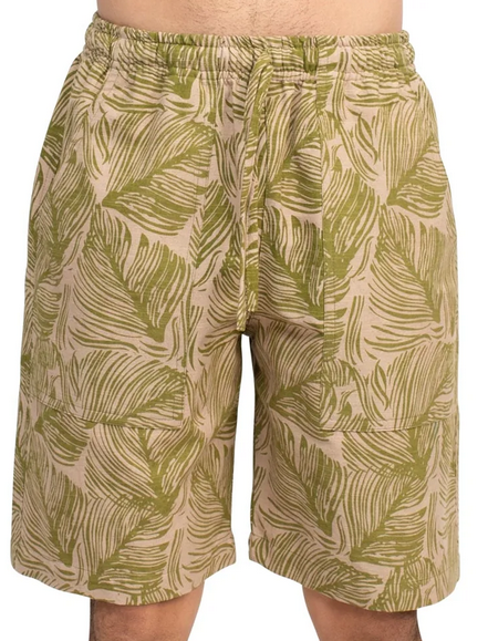 Men's Cotton Drawstring Tropical Leaves Print Shorts - HalfMoonMusic