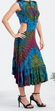 Women's Tie-Dye Reversible Open Sides Dress - HalfMoonMusic