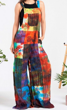 Unisex Tie-Dye Multi-Patch Overalls - HalfMoonMusic