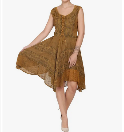 Women's Cap Sleeve Lace Front Renaissance Dress - HalfMoonMusic