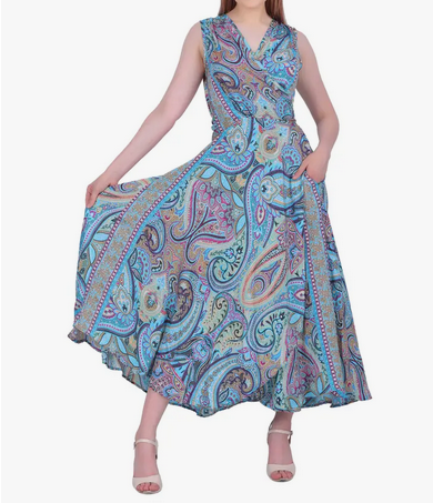 Women's Paisley Print Wrap Dress - HalfMoonMusic