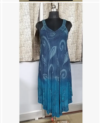 Women's Ombre Dye Leaf Print Dress - HalfMoonMusic