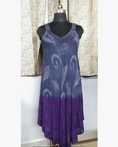 Women's Ombre Dye Leaf Print Dress - HalfMoonMusic