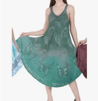 Women's Ombre Dye Leaf Print Dress - HalfMoonMusic