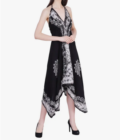 Women's Mandala Print Halter Scarf Dress - HalfMoonMusic