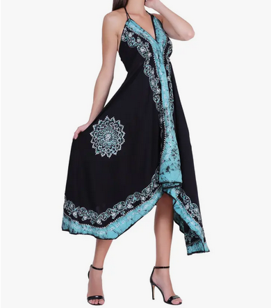 Women's Mandala Print Halter Scarf Dress - HalfMoonMusic