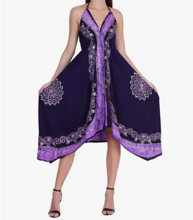Women's Mandala Print Halter Scarf Dress - HalfMoonMusic