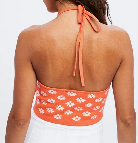 Women's Daisy Print Sweater Knit Halter Top - HalfMoonMusic
