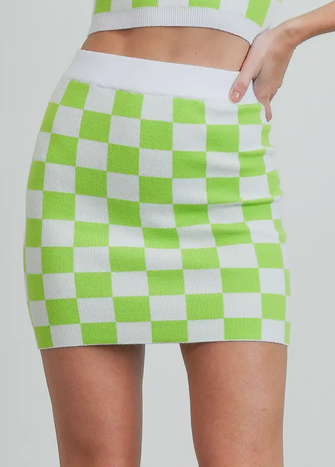 Women's Checker Print Knit Mini Skirt - HalfMoonMusic