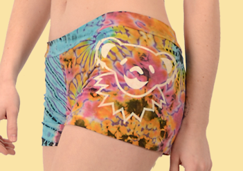 Womens Cotton Spandex Tie-Dye Grateful Dead Bear Shorties - HalfMoonMusic