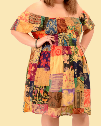 Womens Little Wing Patchwork Printed Cotton Dress - HalfMoonMusic
