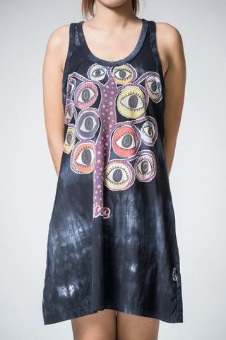 Womens Tie Dye Chakra Eye Tree Tank Dress - HalfMoonMusic