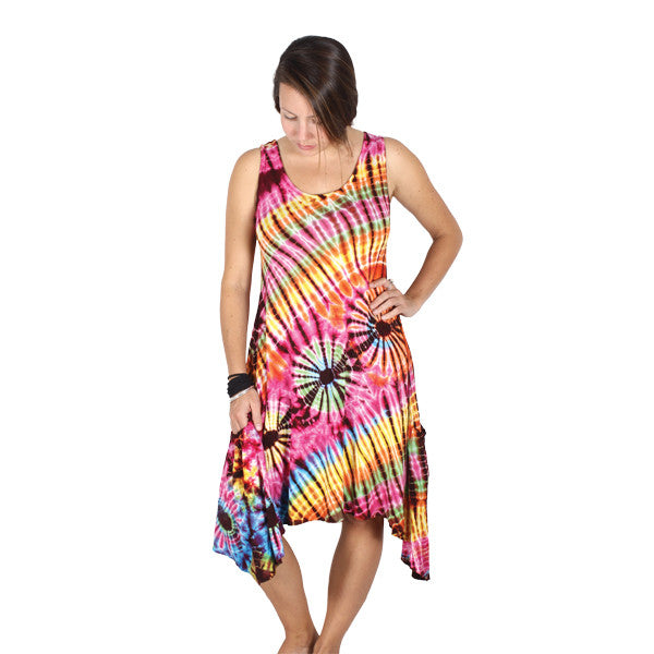 Womens Tie-Dye Adjustable Strap Tank Dress With Pockets - HalfMoonMusic