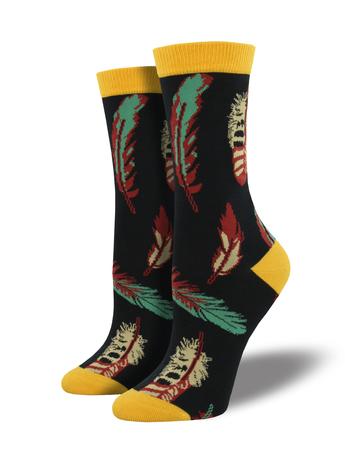 Womens Feathers Bamboo Crew Socks - HalfMoonMusic