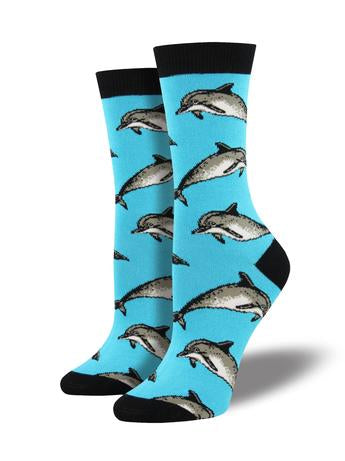 Womens Dolphin Bamboo Crew Socks - HalfMoonMusic