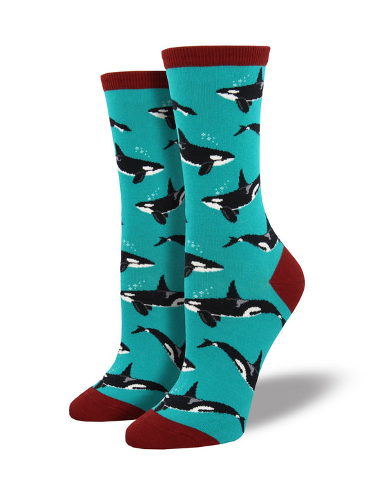 Womens Killer Whales Crew Socks - HalfMoonMusic