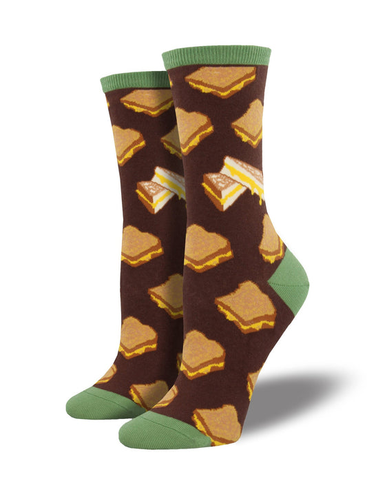 Womens Grilled Cheese Crew Socks - HalfMoonMusic