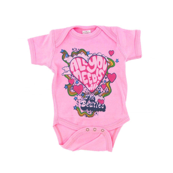 All You Need Is Love Beatles Pink Creeper Onesie - HalfMoonMusic
