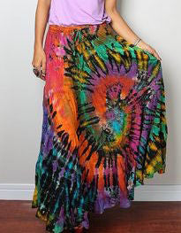 Womens Panel Tie Dye Elastic Waist Long Skirt - HalfMoonMusic