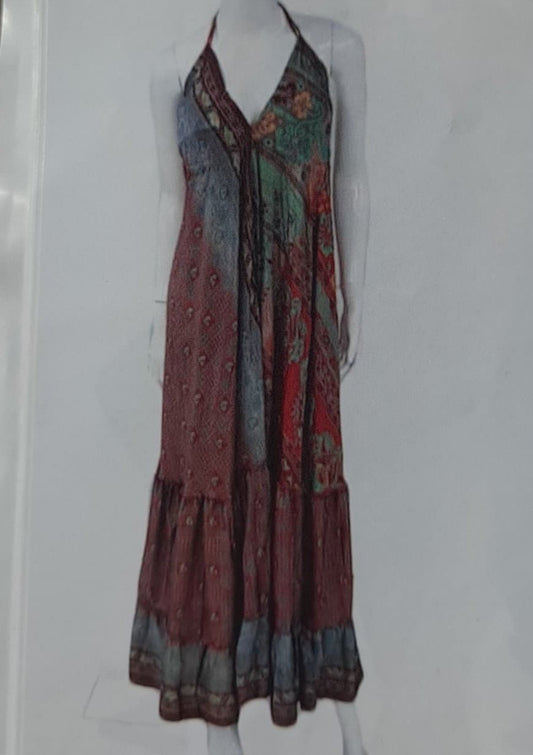Womens Rayon Silk Spaghetti Strap V-Neck Sari Dress - HalfMoonMusic
