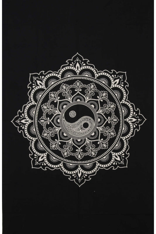 Zest For Life Black & White Yin Yang Mandala Tapestry - HalfMoonMusic