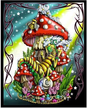 Mushroom Caterpillar Black Light Poster - HalfMoonMusic