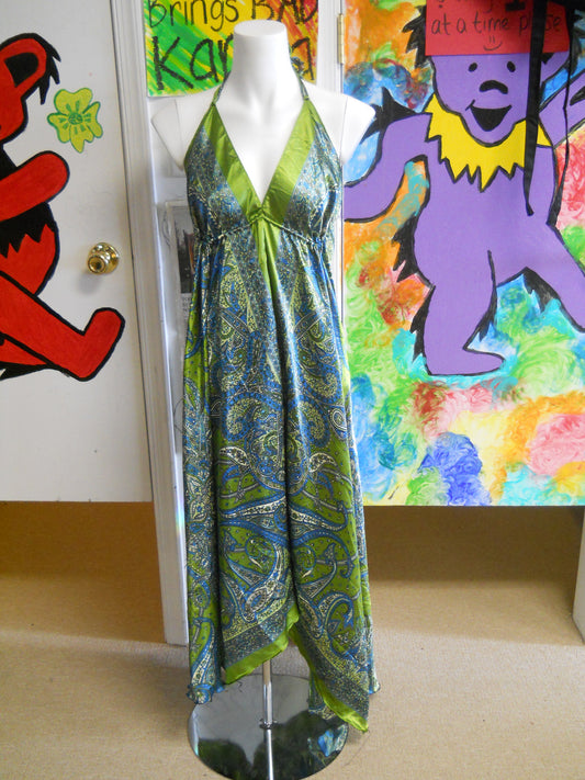 Womens Silky Paisley Maxi Dress - HalfMoonMusic