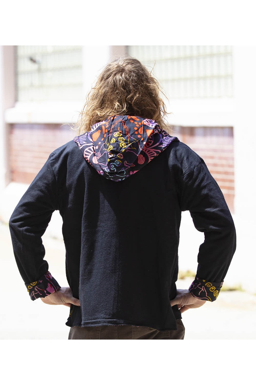 Mens Fleece Zip Up Colorful Cat Mandala Hoodie - HalfMoonMusic